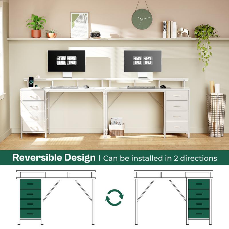 Huuger Computer Desk with Power Outlets and LED Lights, Gaming Desk with 4 Drawers, Office Desk with Monitor Stand, USB-C Port