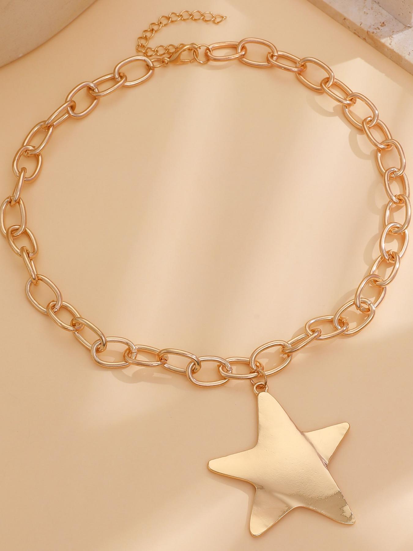 Trendy Geometric Star Pendant Necklace, Fashionable Unique Bold Star Collar Chain, Hot Selling Jewelry Accessory for Stylish