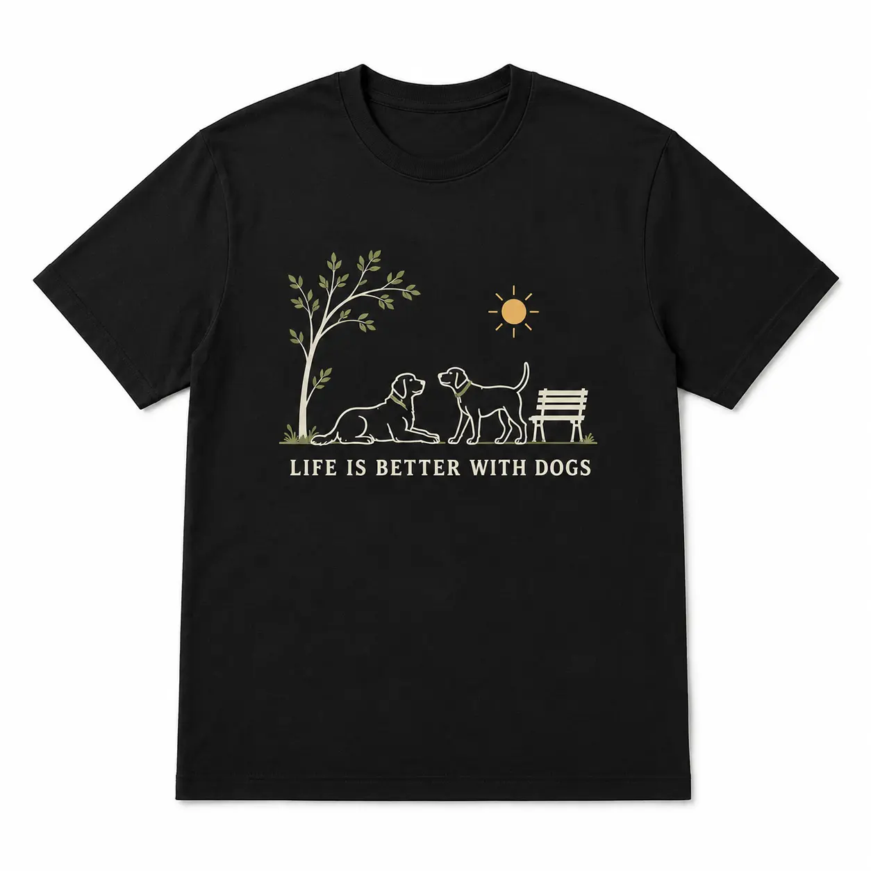 Life Is Better With Dogs T-Shirt, Dog Lover Graphic Tee for Men and Women, Minimal Pet Lover Shirt for Casual Wear & Dog Owner Gifts Crewneck Fabric