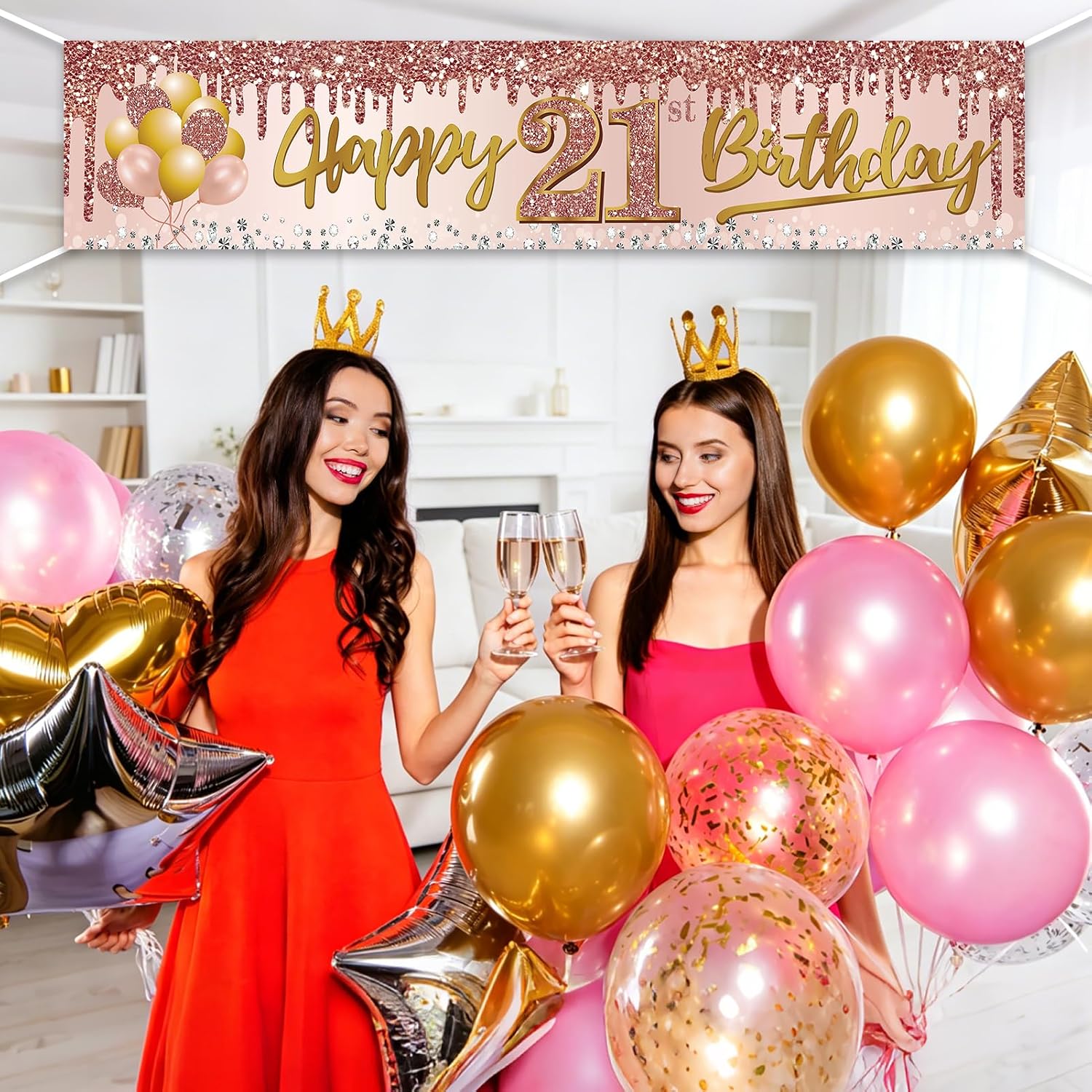 21st Birthday Banner Decorations for Her |  Rose  Happy 21st Birthday Yard Banner Party Supplies, Twenty- Year Old Bday Background Sign for Outdoor Indoor