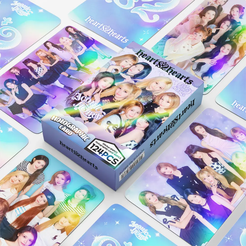 124Pcs/Set Hearts2Hearts ICONIC HEART Holographic Lomo Cards Mini Stickers H2H Kpop Photocard Collection