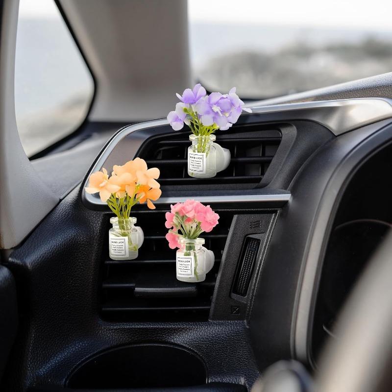 4 Pack Flowers Car Vent Clips, Cute Daisy Plants Vase Air Conditioning Outlet Clip with Fragrance Pads, Charm Scent Perfume Automotive Interior Decorations for Women;Automotive interior accessories