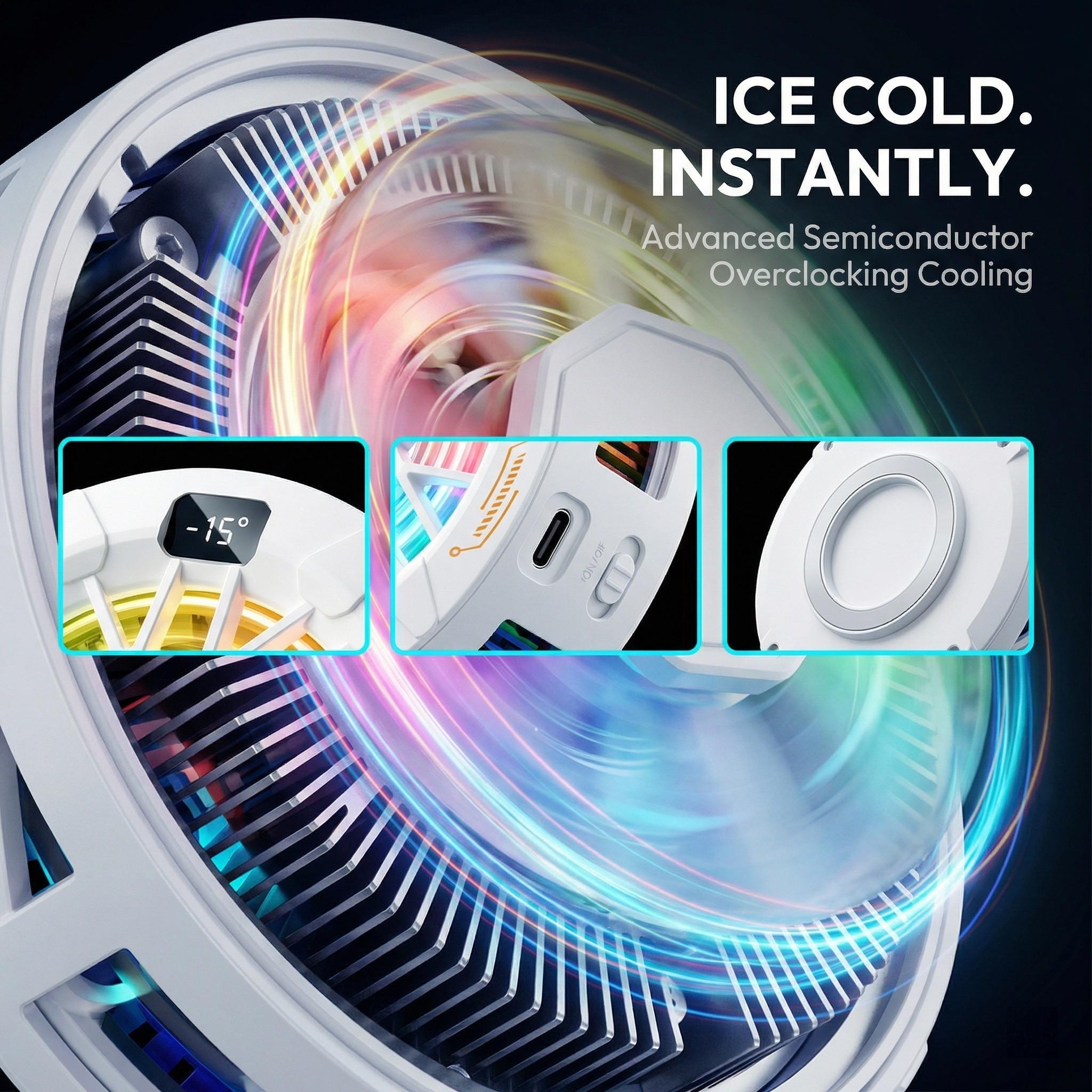 New Temperature Display Magnetic Semiconductor Phone Cooler, 2-In-1 Magnet + Back Clip Fast Cooling, Fits iPhone Samsung Huawei Oppo Vivo Android