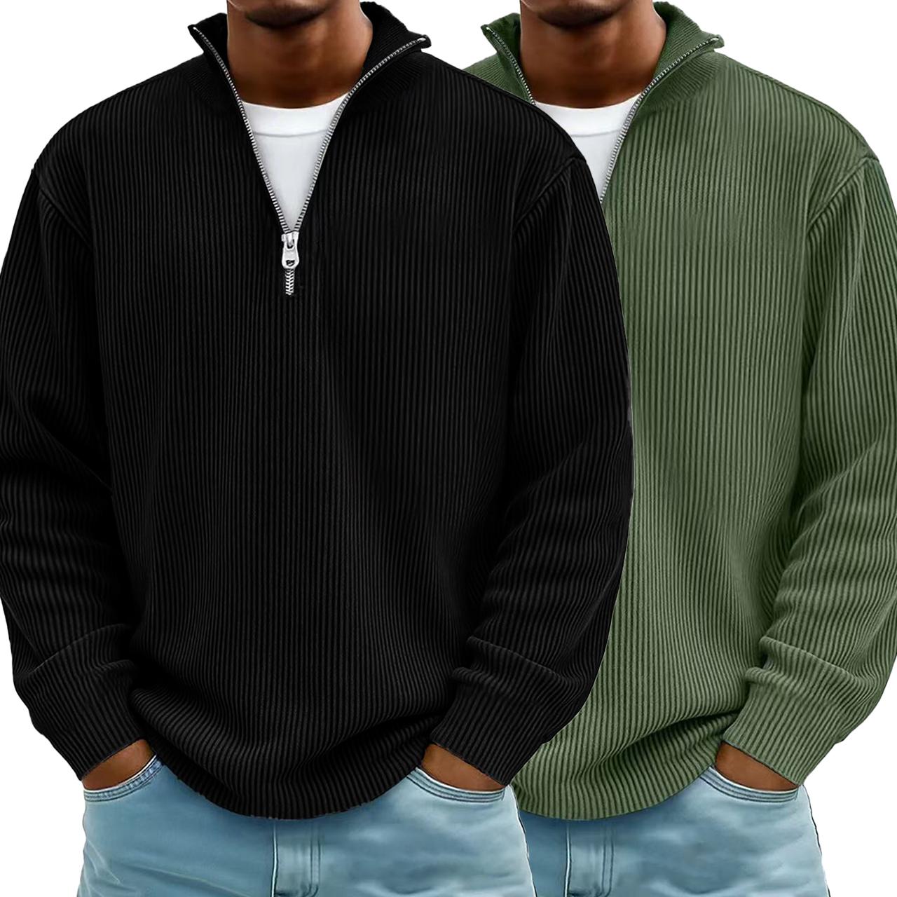 1/2 Pack Men's Corduroy Long-Sleeve Pullover with a Stand Collar and Quarter-Zip Closure, Designed as Versatile Clothing for Men for Everyday Casual Layering and Comfort.