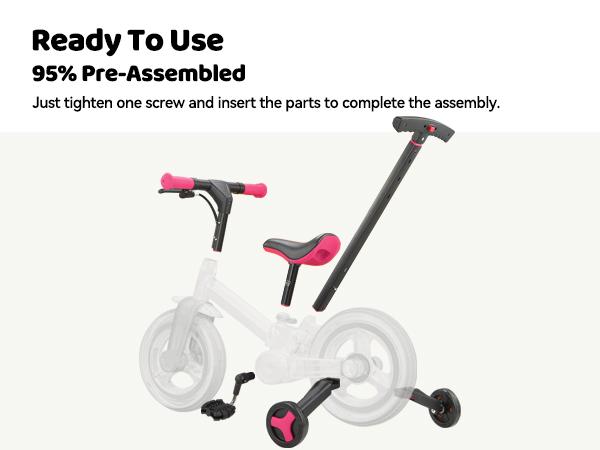 【ChristmasGifts】JMMD Multi-Functional 6-in-1 Toddler Bike for 18-60M Baby Balance Bike with Training Wheels, Pedals & Push Handle | Ride-On Toy with Brakes & Kickstand | First Birthday Gift for Baby Boys & Girls