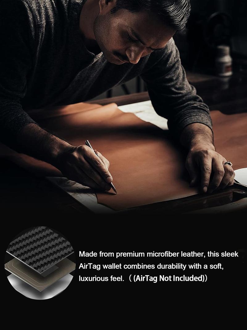 Men's Smart Wallet for AirTag: Leather/Carbon Fiber, RFID, Slim (9-14 Cards), ID/Cash Slot (AIRTAG NOT INCLUDED) wallet men Business Minimalist Bifold