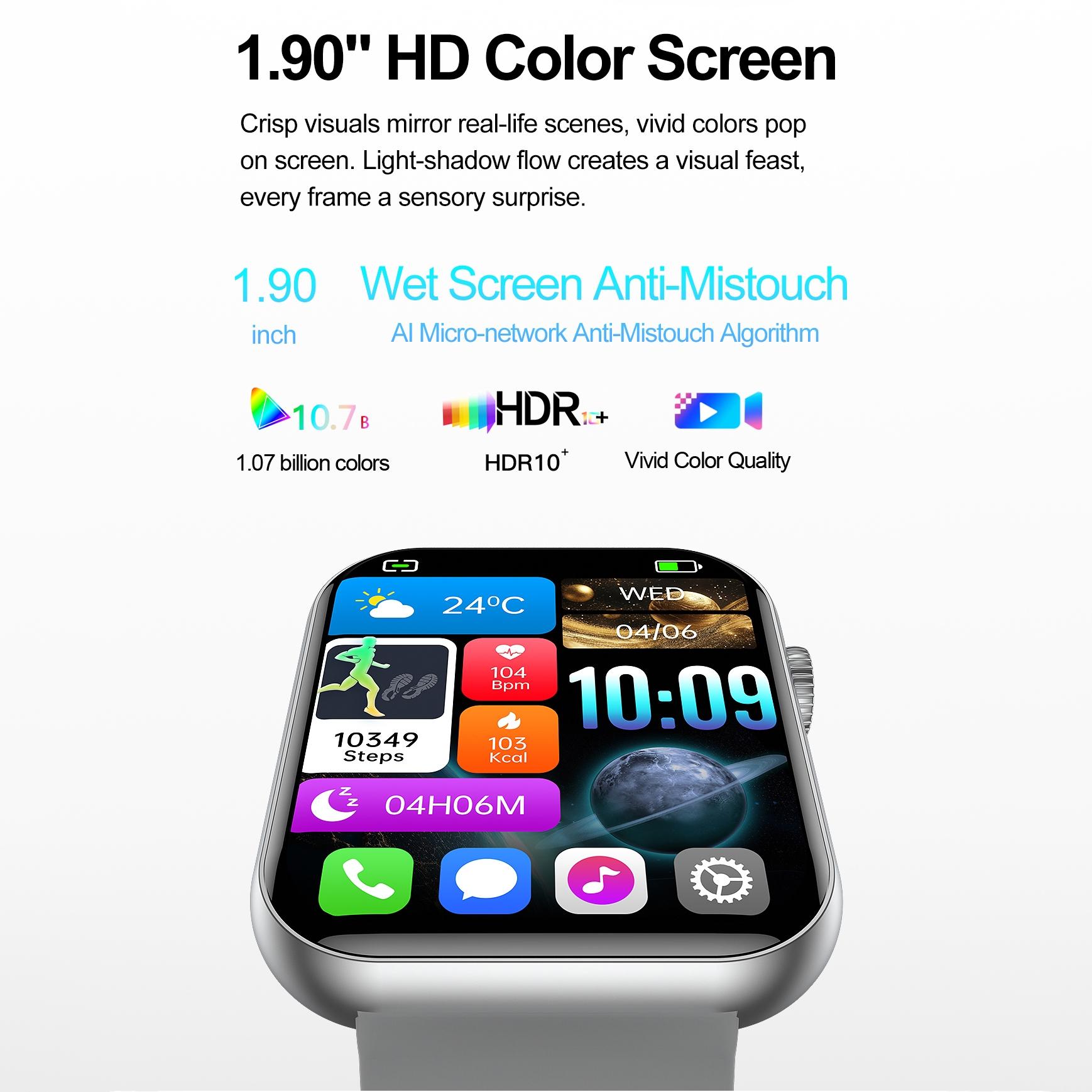 Universal smart sports watch, 1.83 inches HD touch screen, wireless calling, compatible with Android/iPhone, over 100 sports modes, pedometer, blood pressure and heart rate sports tracker, stainless steel and silicone dual strap, waterproof.