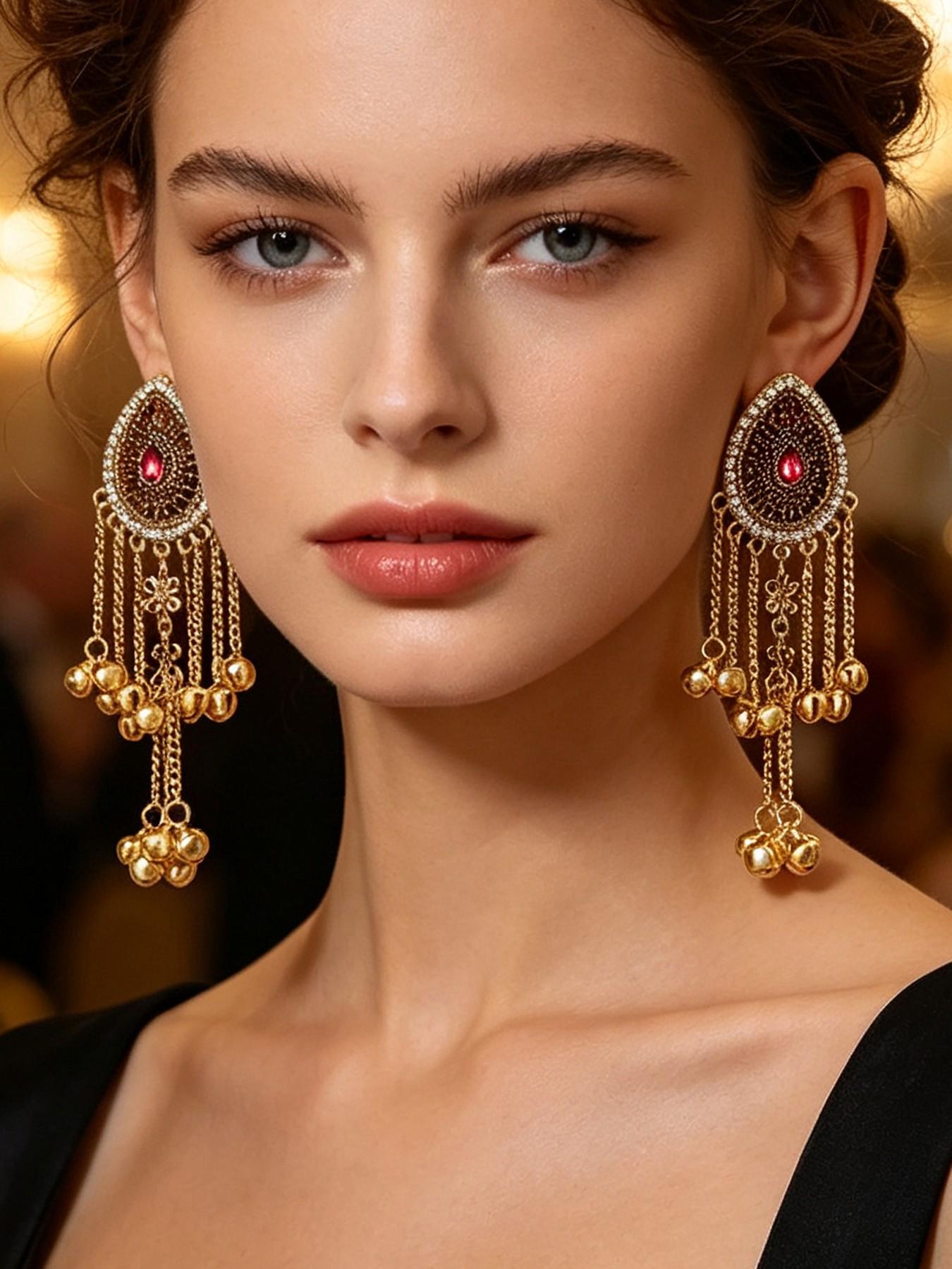 Vintage Teardrop Bell Fringe Earrings, Indian Ethnic Style Antique Long Dangle Earrings, Fashion Dangle Earrings, Travel Photography Accessories
