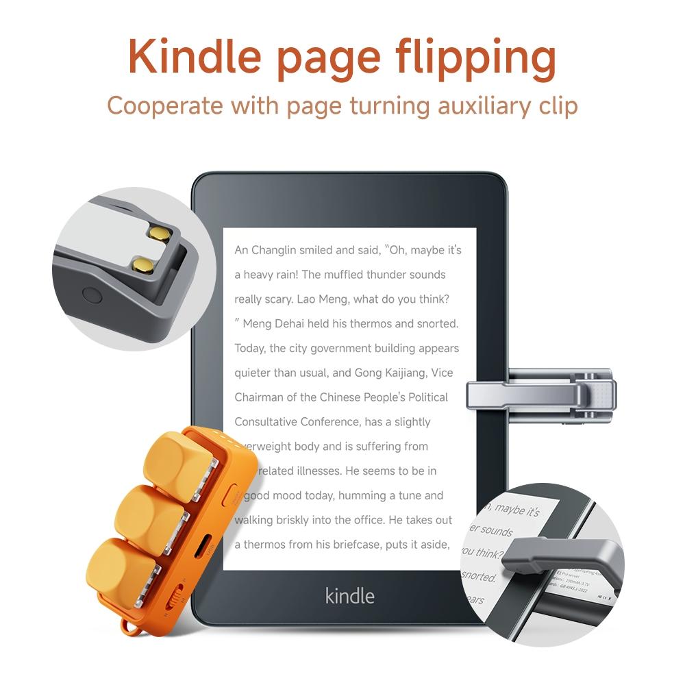 Free3 Bluetooth Page Turner, 3-Mode Control for E-Readers, Phones, Tablets and Computers, Kindle Page Turning, TikTok Scrolling, Camera Trigger, PPT/PDF Control, Hot-Swappable Switches