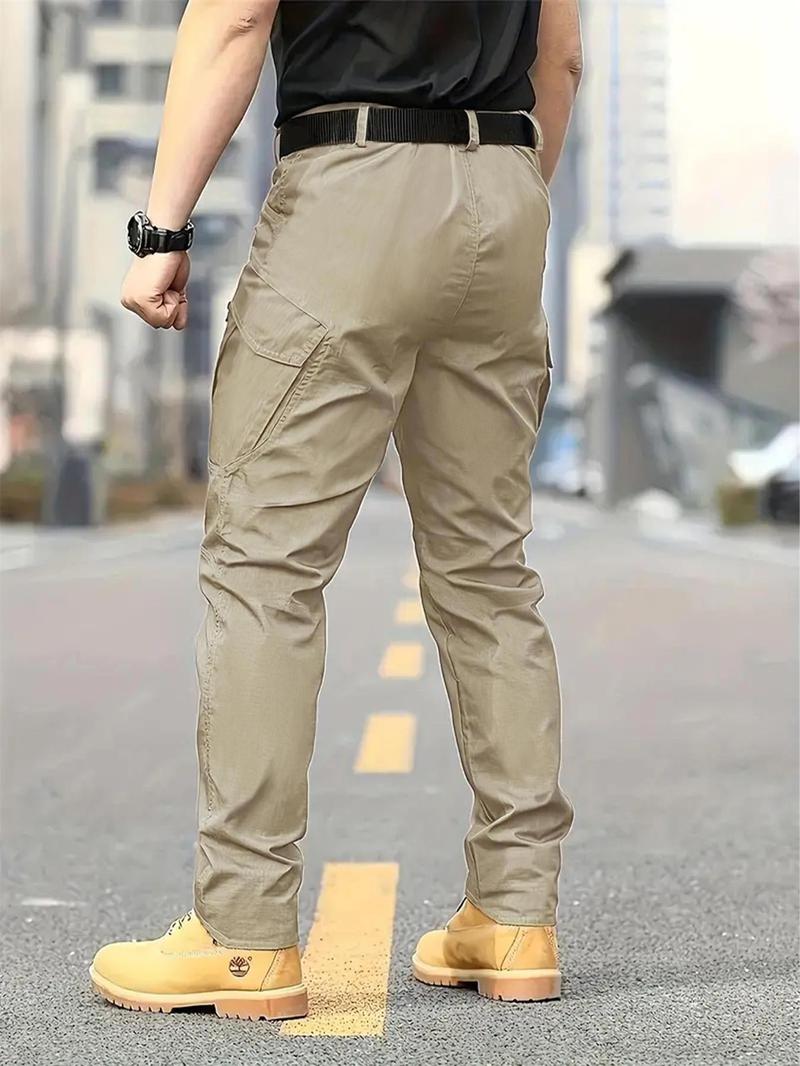 Men's Solid Color Flap Pocket Zipper Fly Cargo Pants without Belt Accessories, Casual Comfy Button Fly Trousers for Daily Wear, Men's Bottoms for All Seasons, Menswear, Plain