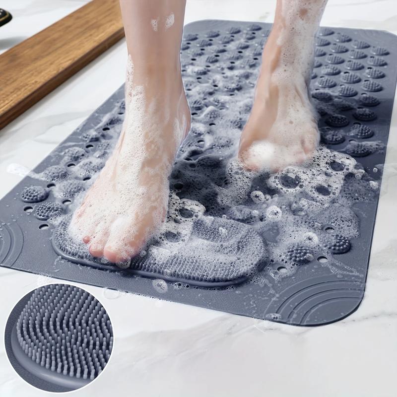 1pc non-slip shower mat, bathtub mat with drain holes and suction cups, foot massage shower rug, home bathroom, bathroom necessities.