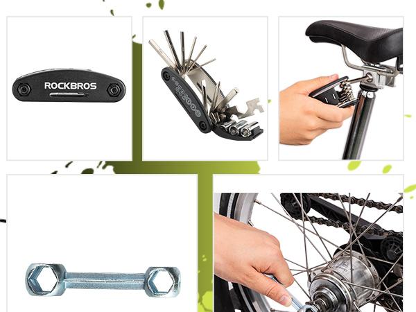 ROCKBROS Bike Tool Kit with Tire Pump, Multi-Function Tool, Patches, Portable Repair Bag