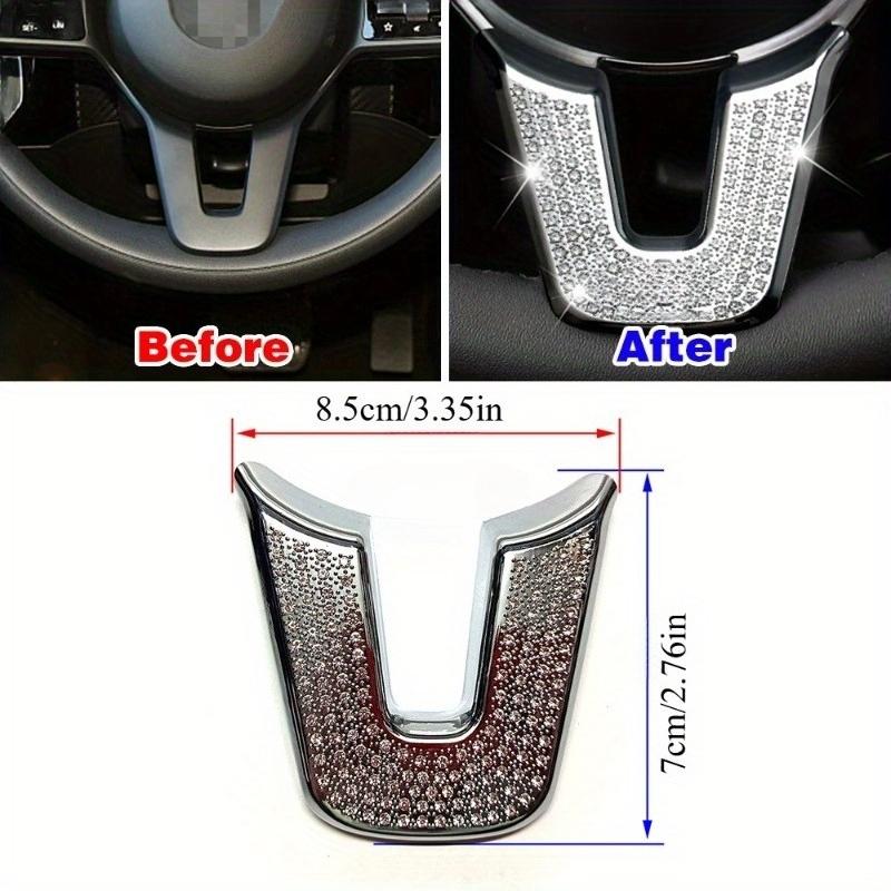 Sparkling Rhinestone Steering Wheel Sticker - Adjustable Aluminum Alloy Veneer Decoration for Car Interior, White & Black Design, Easy Installation, Enhances Grip & Style, Steering Wheel Accessory, Glossy Finish