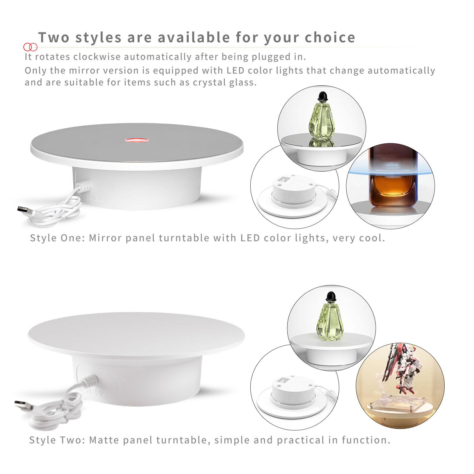 2Pcs 6 Inch 8 Inch The 360° electric rotating display stand, Display Holder, has a diameter of 15 CM 20 CM, The USB electric rotating table rotates clockwise and is suitable for jewelry, lipstick, watches, photography, figurines, live streaming