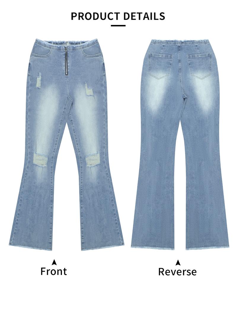 Women's Low-Waist Denim Jeans, Casual Slim-Fitting Jeans, Light Washed, Zipper Fly, Drop Waist, Long Regular Fit, All Seasons