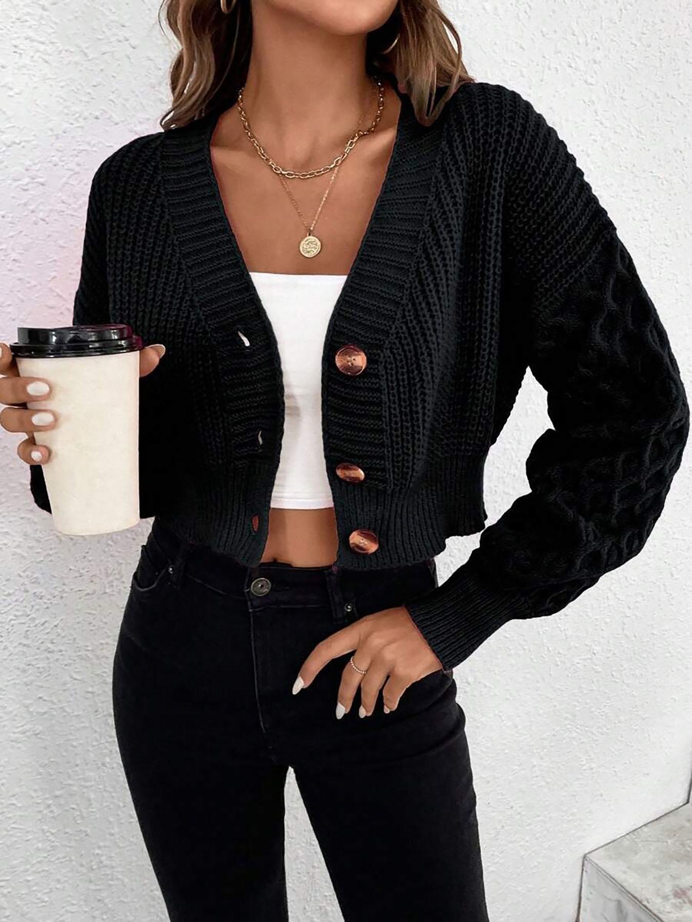 Women's Knitted Cardigan for Fall Winter, Long Sleeve V Neck Cozy Sweater, Vintage Twisted Design, Casual Chic Layering Top, Casual Fashion Knitwear