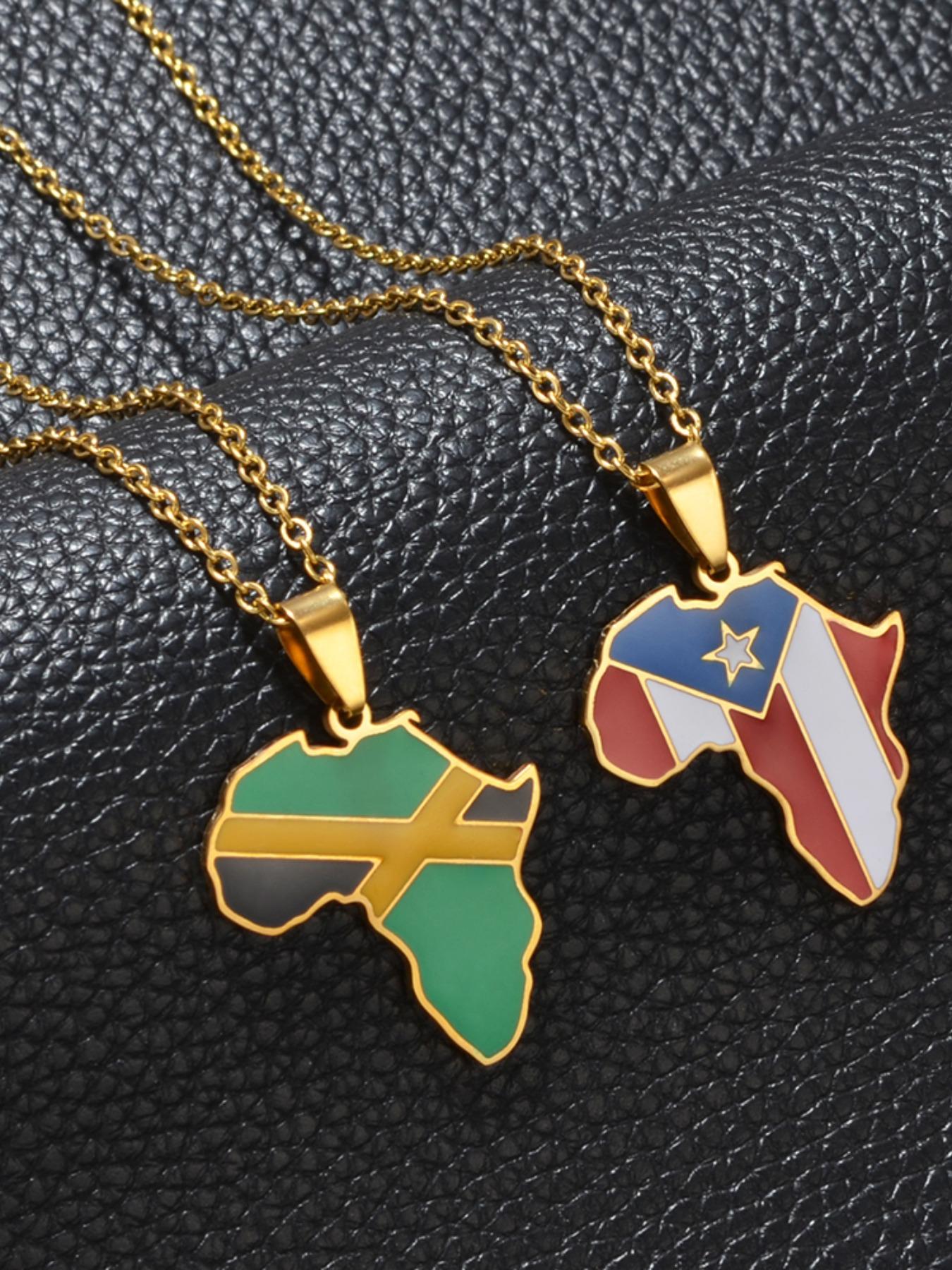 Africa Map With Jamaica Haiti Puerto Rico PR Flag Pendant Necklaces For Women Jewelry