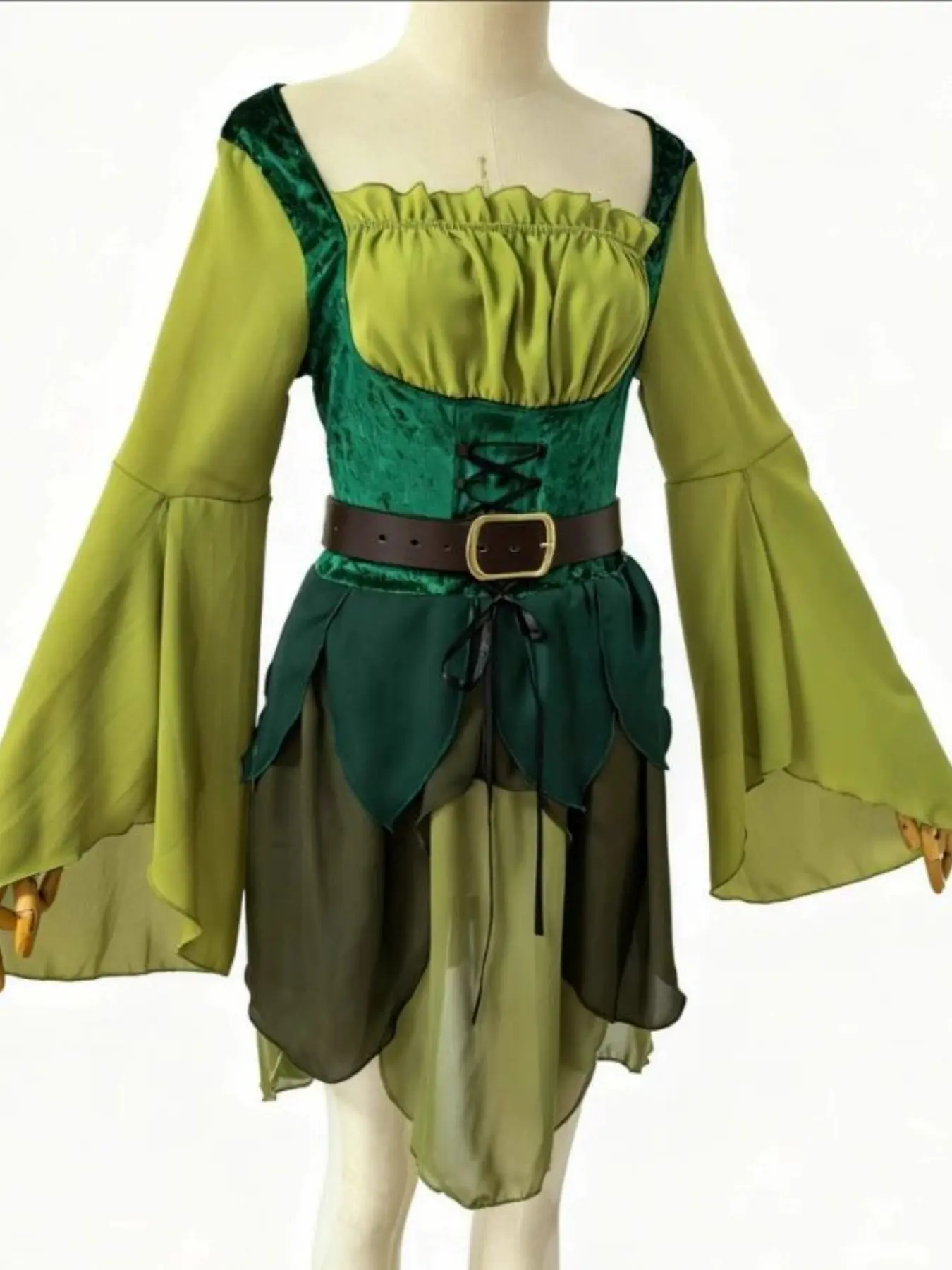 Women's Elf Medieval Green Fairy Dress Magical Elf Dress Halloween Cosplay Costumes Elf role-playing costume