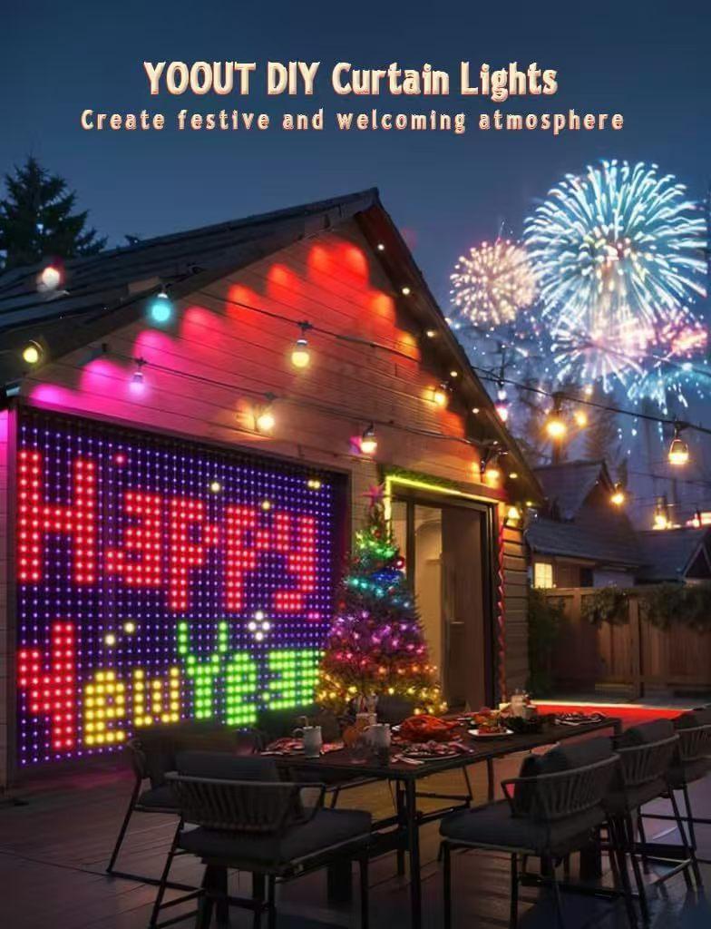 Smart RGB Curtain Lights with App & Remote Control, Music Sync, 100+ Lighting Modes, IP65 Waterproof LED Curtain String Lights for Bedroom Wall Wedding Party Home Decor