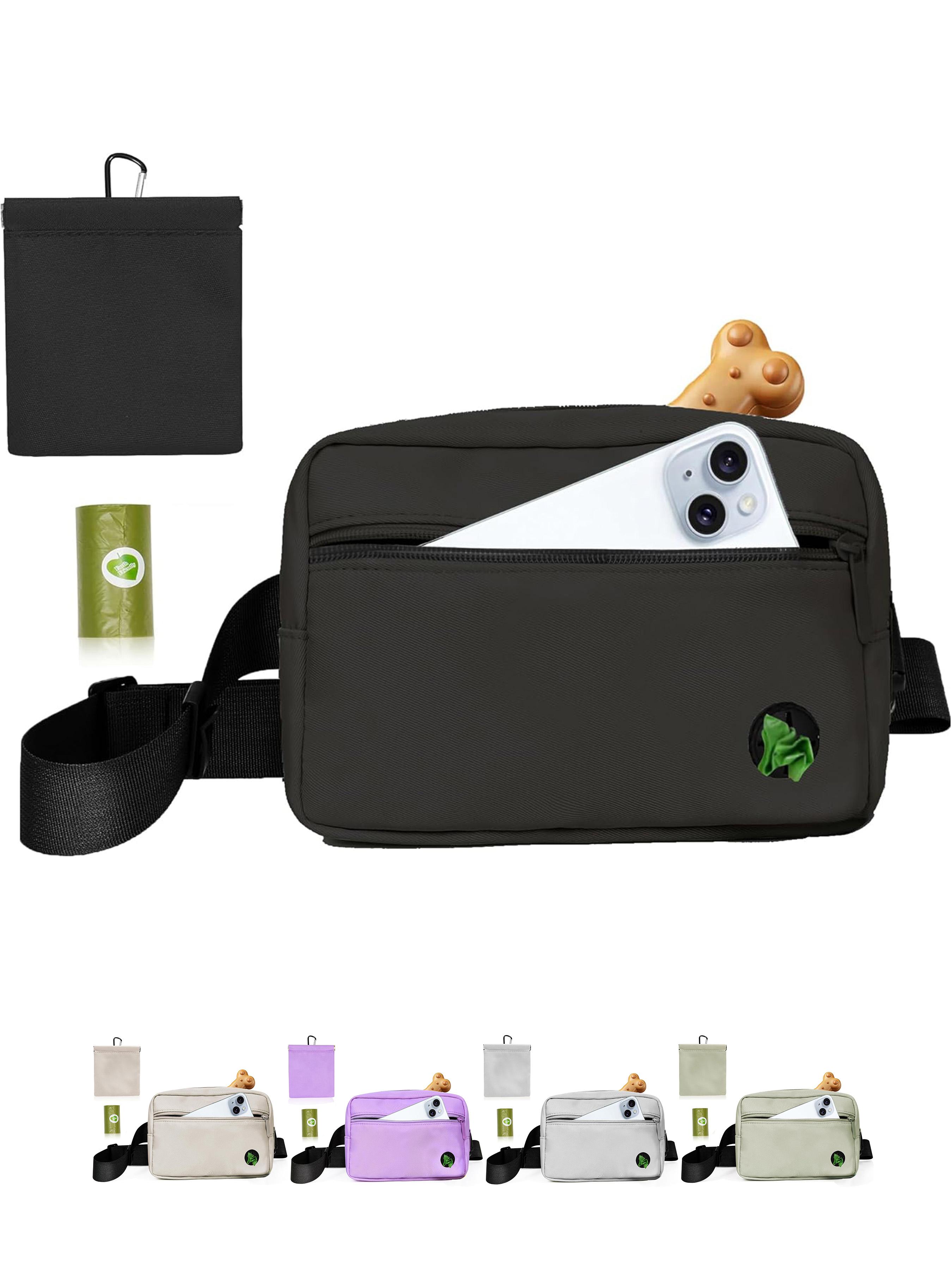 Dog Treat Pouch, Pet Training Treat Bag, Dog Walking Fanny Pack with Carabiner, Built-in Poop Bag Dispenser & Reuse Dog Poop Holder, Puppy Pet Treat Waist Belt