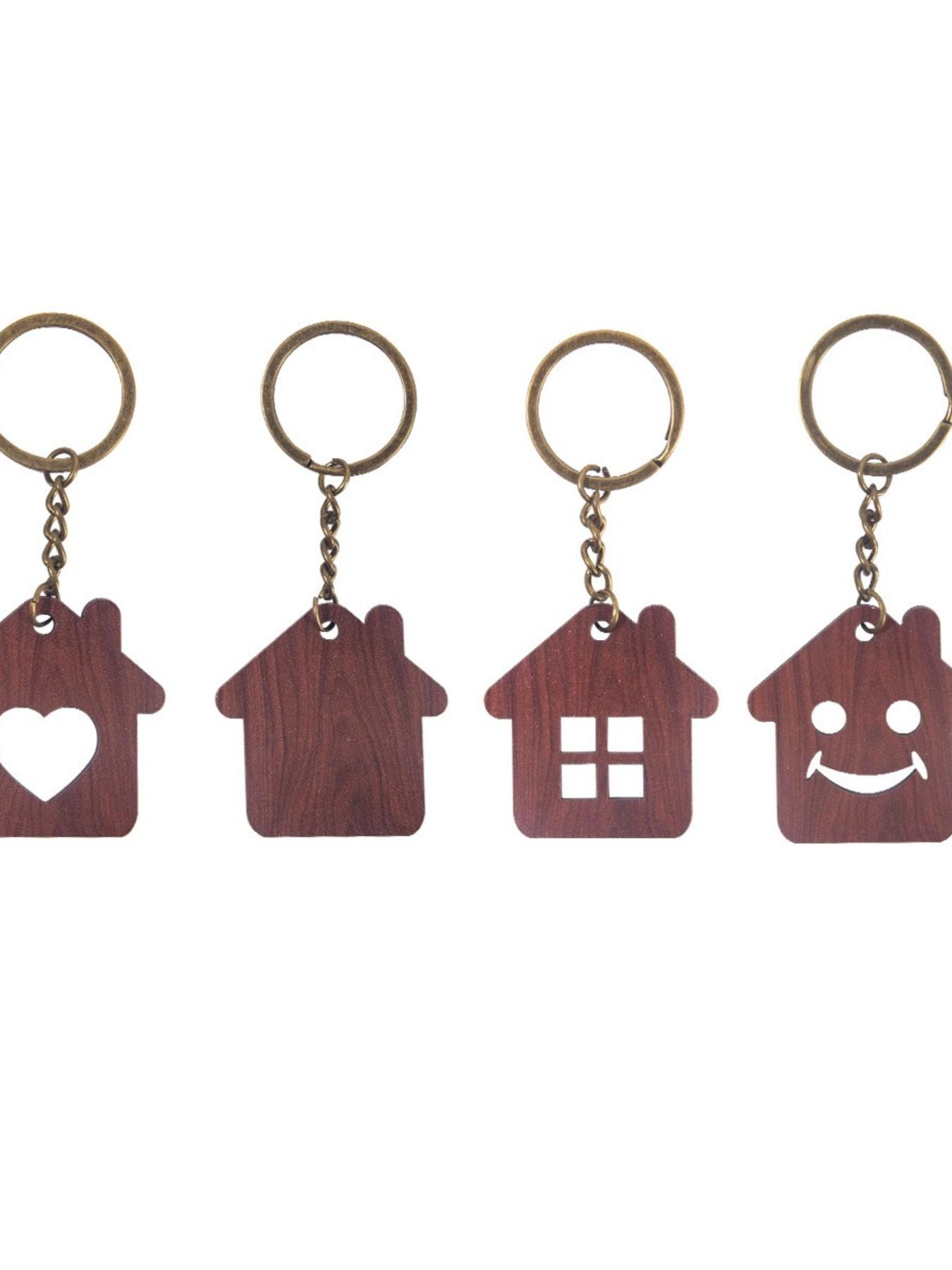 1pcs Handmade Wooden House Keychain, Customizable Shape, Engraved Wood Tag, Boho Style, Ideal for Student Graduation Season Decor