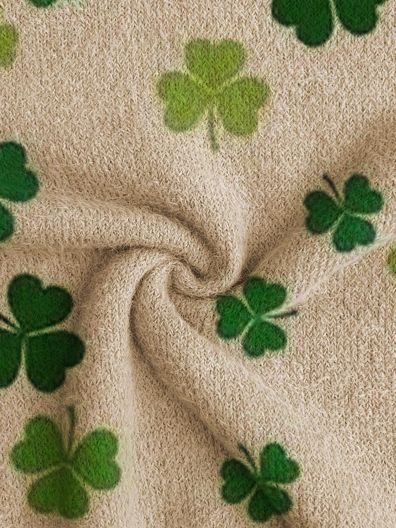 Women's Clover Print Small Collar Sweater, Casual Sleeveless Knitwear for Autumn Winter, Comfortable Versatile Top for All Seasons