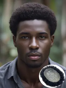 Men‘s African Toupee - Voluminous Explosion Curly High Density & Natural Texture and V-Looped PU Base, Durable & Easy Care,Lightweight Hairpiece for Daily Wear & All Holiday Gifting