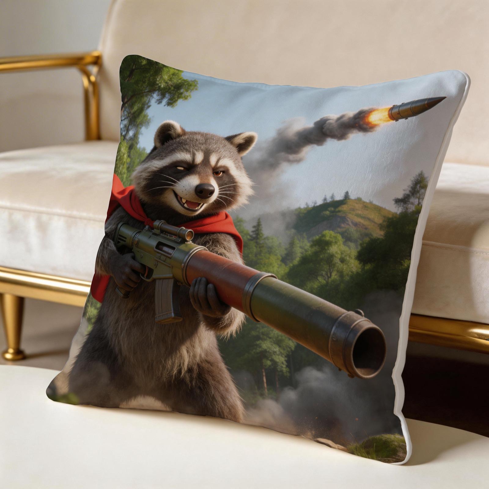 1 Pack Funny Animal Throw Pillow Set, HD Digital Print Samurai Cat / Pirate Garfield / Rocket Raccoon Accent Cushion, Non-Fade Decorative Pillow for Couch & Bed, Cool Gift for Pet Lovers, 18×18 Inch Home Decor