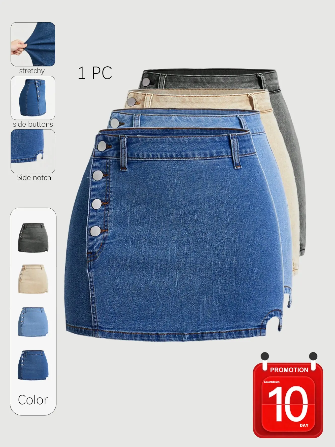 Women's, Slim-Fitting High-Waist Short Skirt, Basic Casual A-line Skirt, Button Closure Design, Plain Pattern, Summer Fashion, Casual Denim Skirt