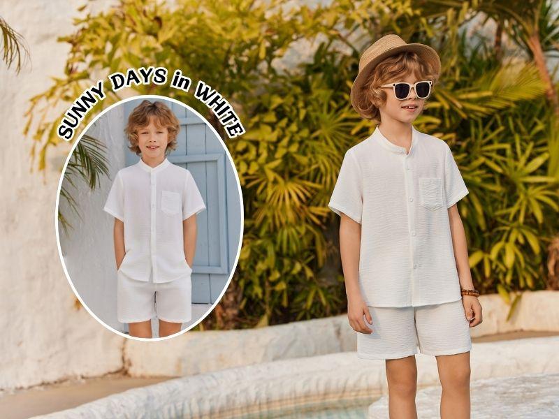 Cute Girls Children Apparel Arshiner Toddler Boys 2 Piece Set Short Sleeve Button Down Shirt and Shorts Vacation Texture Outfits with Pocket 2-13 Years