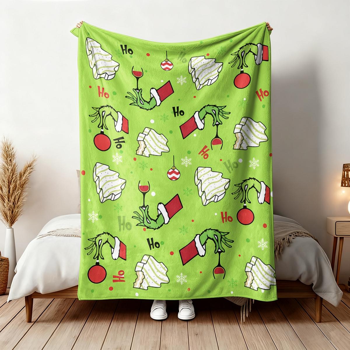 Christmas Grinch Blanket Soft Flannel Throw, Perfect Holiday Gift, Multi-Size Comfortable Bedding, Ideal for Home Use & Festive Decor