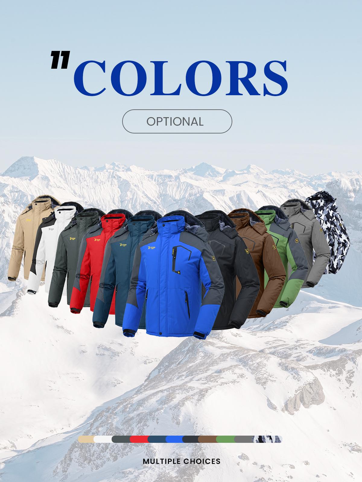 GOPUNE Men's Ski Snow Jacket Waterproof Insulated Fleece Outdoor Mountain Hooded Winter Coat Sporty Breathable Outerwear  big tall men clothing Size up to XXXXL #Christmas gift #RED GREEN