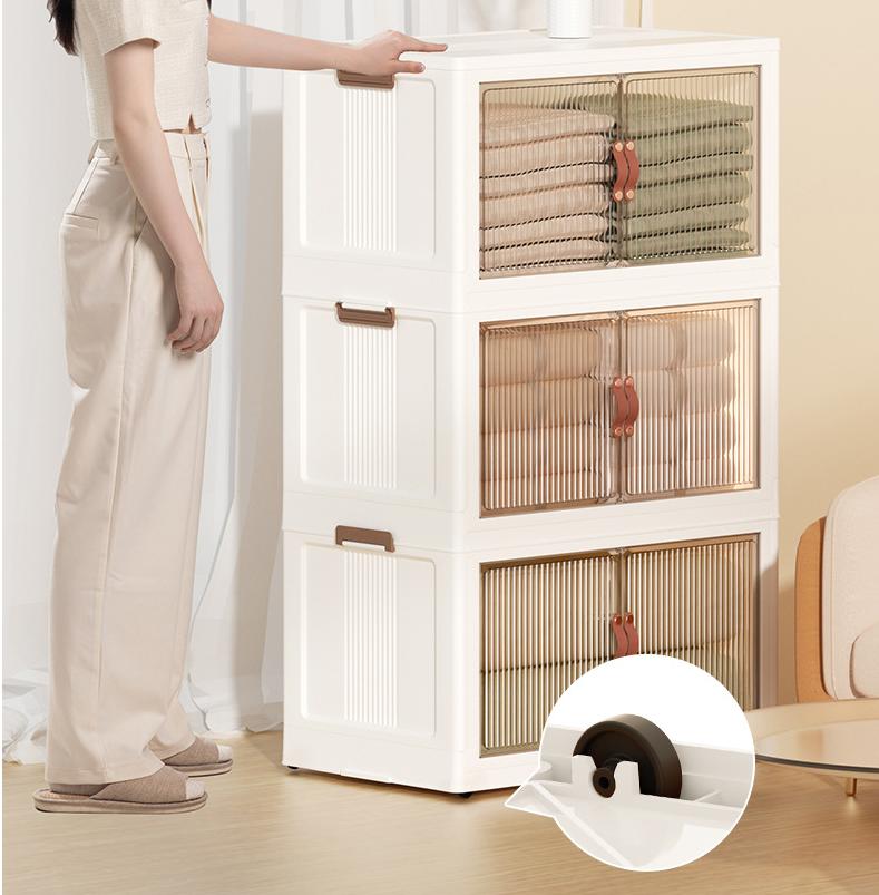 NLDD Stackable Storage Bins with Lid, Foldable Multifunctional Organizer, Folding Storage Box with Doors, Plastic Collapsible Storage Containers Open Front, Used in Living Room,Bedroom,Bathroom