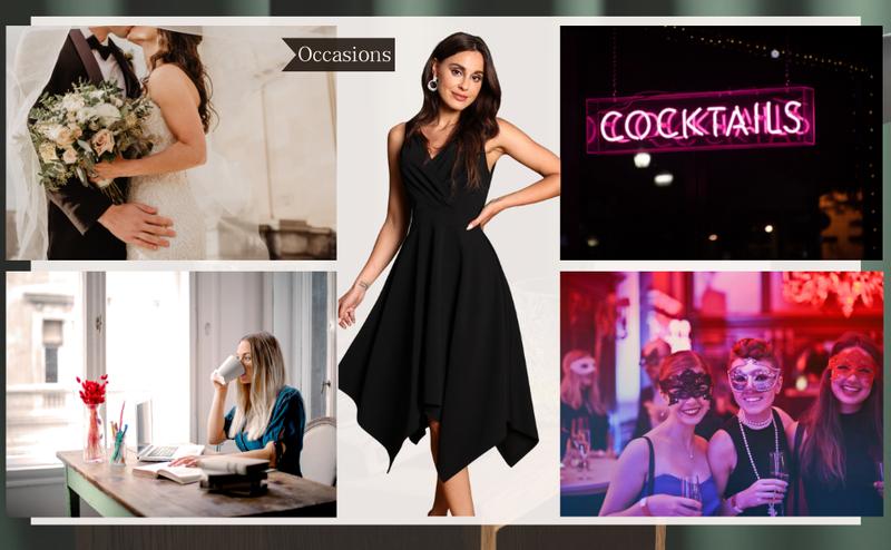 ZAFUL Women's V Neck Sleeveless Dresses Vintage Hem Asymmetrical Midi Swing Dress Cocktail Party Sundress selfieleslie dresses dress white  alibi asymmetrical neck elegant black  dress ginger twin maxi dress