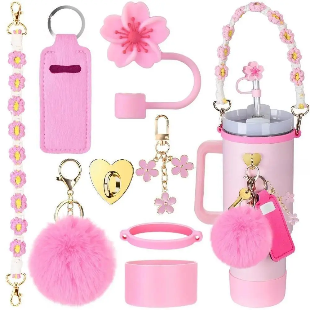 8-Piece Silicone Tumbler Accessory Set, Fits 30oz & 40oz Tumblers, Includes Handle, Lanyard, Bottom Boot, Straw Covers & Keychain Charms, Non-Slip Protective Tumbler Kit for Travel, Outdoor & Party Gifts