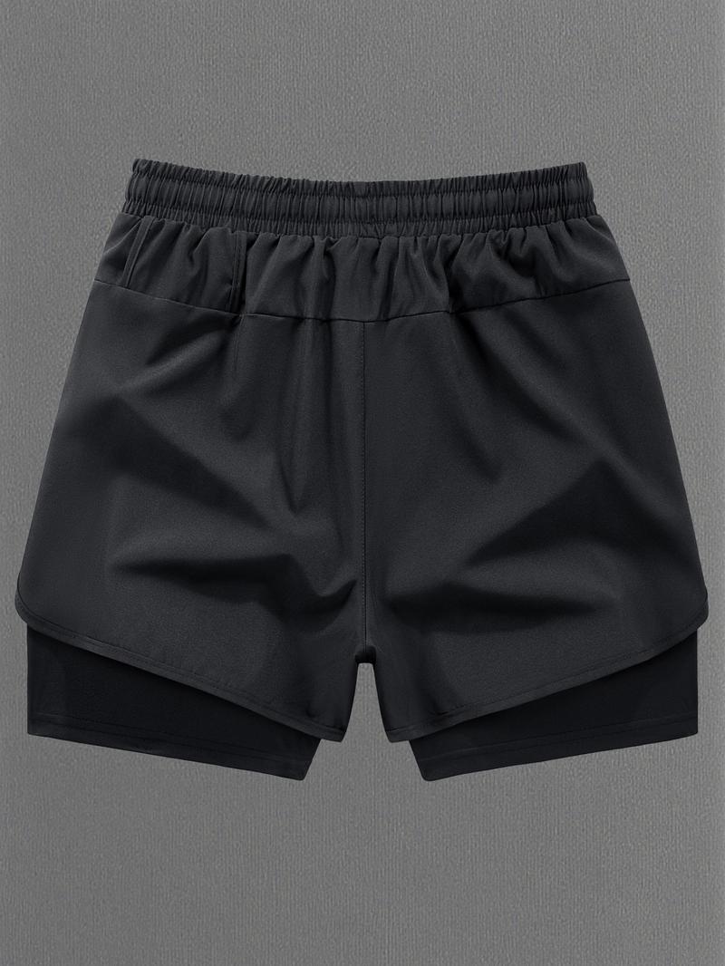 Men Women Regular Fit 2-In-1 Drawstring Waist Sport Shorts, Summer Pocket Print Casual Half Yoga Exercise Shorts, Fashionable Daily Wear