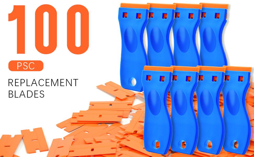 Plastic Razor Blade Scraper, 2PCS Scraper Tool, 100PCS Plastic Blades, for Cleaning Scraper Remover for Stickers, Decals, Adhesive, Labels, Paint from Glass, Car, Window, Caulk, No Scratches, Blue Plastic Razor Blade Scraper, 2PCS Scraper Tool, 100PCS Plastic Blades, for Cleaning Scraper Remover for Stickers, Decals, Adhesive, Labels, Paint from Glass, Car, Window, Caulk, No Scratches, Blue