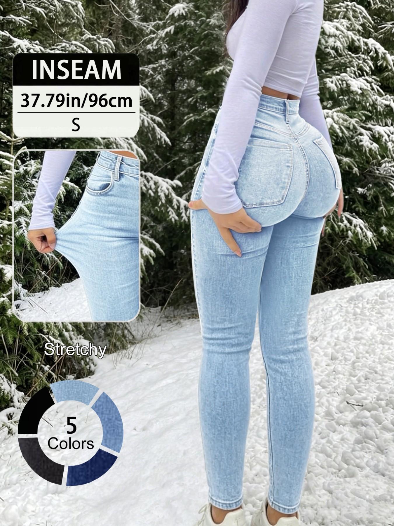 Elegant High Waist Long Skinny Denim Jeans for Women, Womenswear, Versatile Four Seasons Wear, Slimming Fit, Stylish Chic Casual Pants, Trouser, Basic, Denim Skinnies, Light Wash Jeans