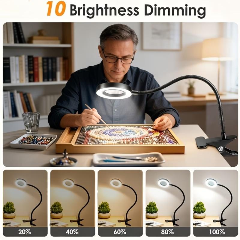 A Magnifying Glass with 5X Magnification And Light, a Desktop Magnifier with Base, 3 Adjustable Lighting Modes, And an LED Lamp Suitable for Working in Bed, Crafting, Repairs, Available in 3 Colors for The Magnifying Desk Lamp