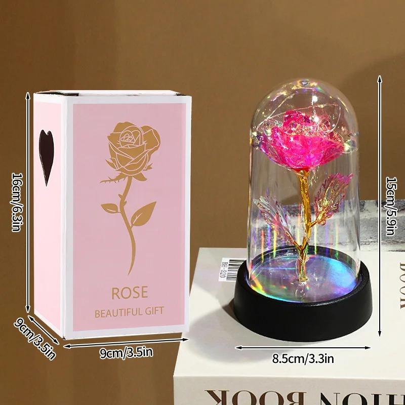 Eternal Rose Flowers Artificial Foil Flower in Glass Glow Immortal Flower LED Roses Lamp Flores Eternas Valentine's Day Gift Light Up Rose