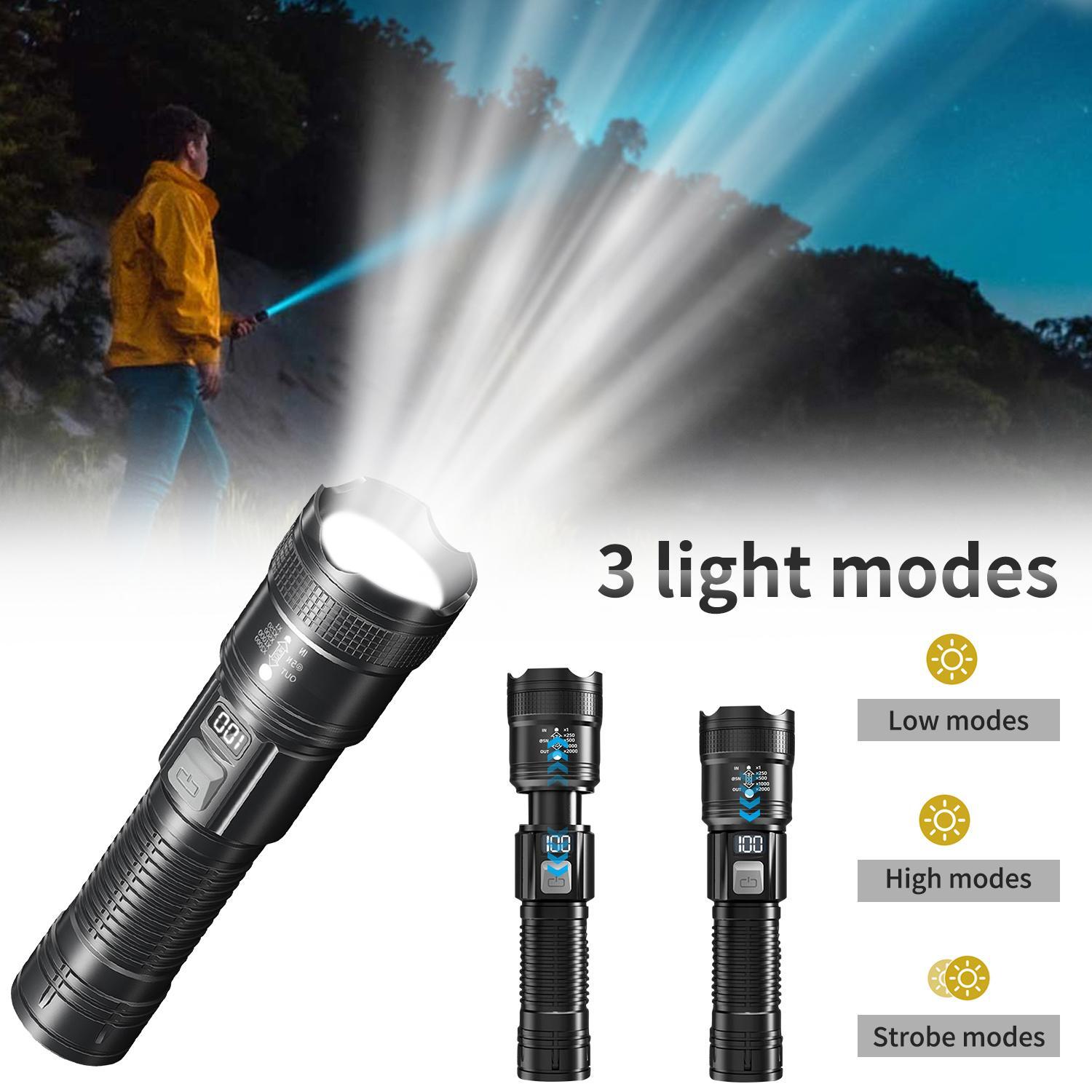 High Lumen LED Rechargeable Tactical Flashlight,with Battery Level Indicator & USB-C Port,Essential for Camping/Hiking/Emergency/Travel