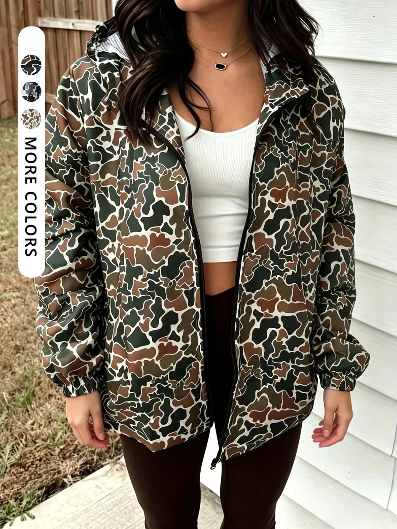 Thin Retro Camouflage Hooded Jacket, Lightweight Long Sleeve, Unisex, Fall & Winter, Casual Outerwear, All over Print