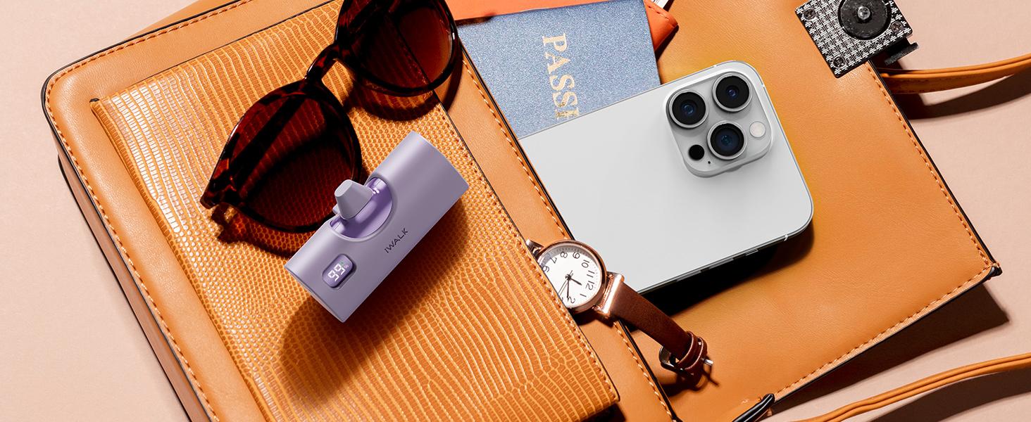 iWALK 5000mAh LinkPod X Mini Portable Charger with USB-C & Lightning Plugs, 20W Fast Charging, LED Display, Protective Silicone Shell for iPhone 16/15/14, Samsung, AirPods - Silver Power Bank