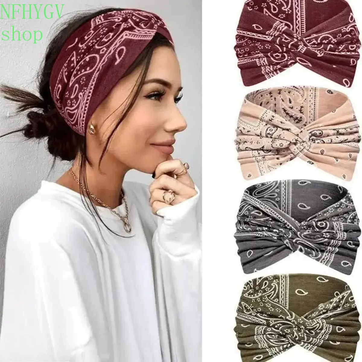 Women’s Printed Crossover Elastic Headband, Lightweight Breathable Non-Slip Sweat-Wicking Stretchy Hair Accessory, Ideal For Sports Training, Workout And Daily Casual Wear
