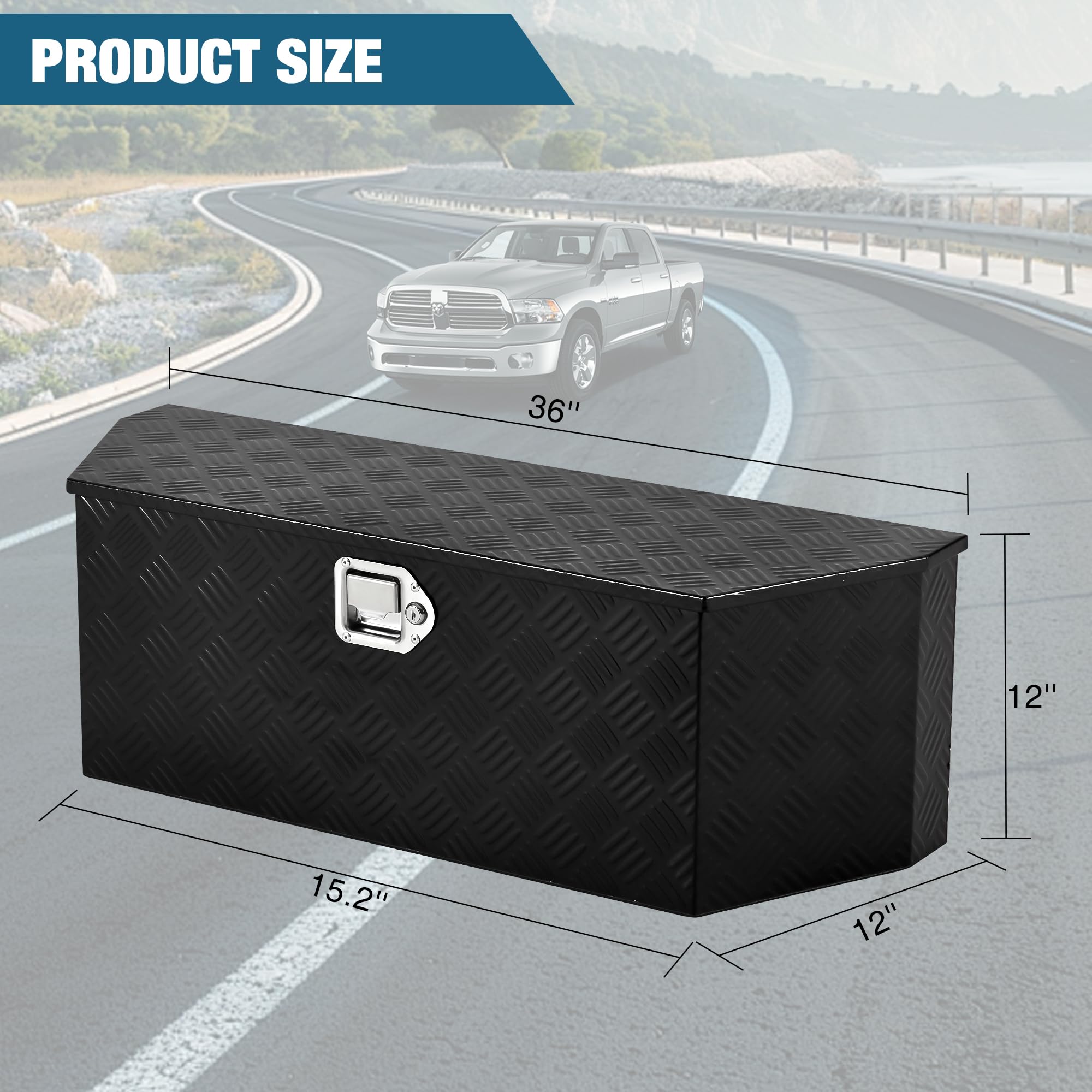36'' Steel Trailer Tongue Box, 36"x12"x12" Heavy Duty Storage With Lock and Keys, Utility Truck Tool Box Storage Organizer, Tool Chest for Pickup Truck Bed, RV