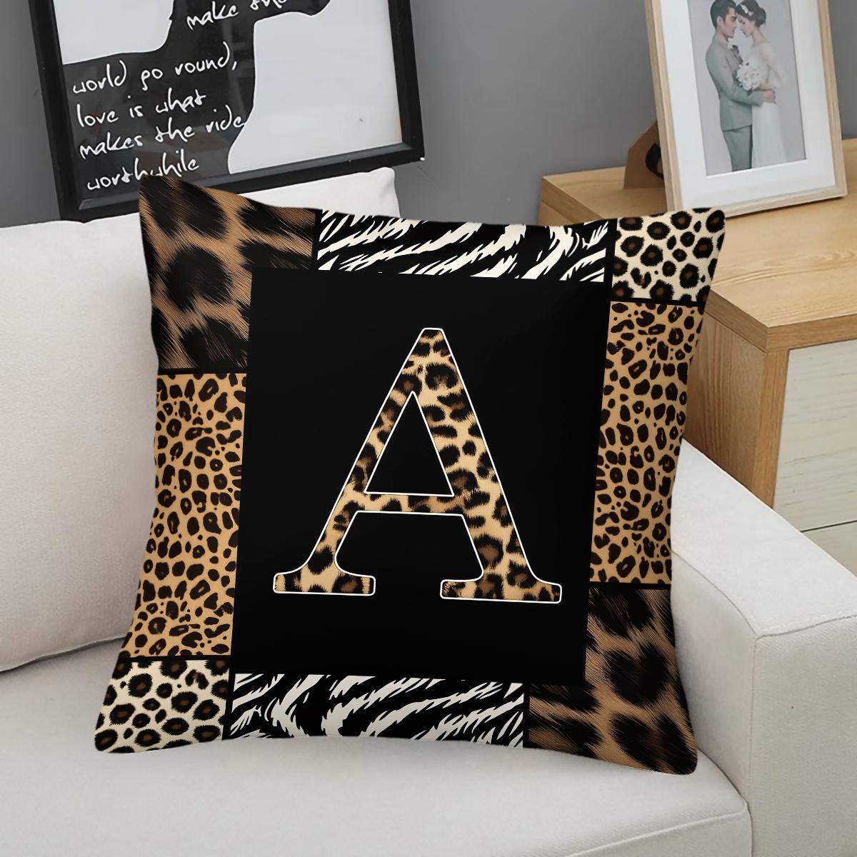 Boho Animal Print Letter Decorative Throw Pillow, Personalized Home Decor, All Season Use for Sofa Bay Window Cafe, With Pillow Insert, Ideal Housewarming Christmas Birthday Gift