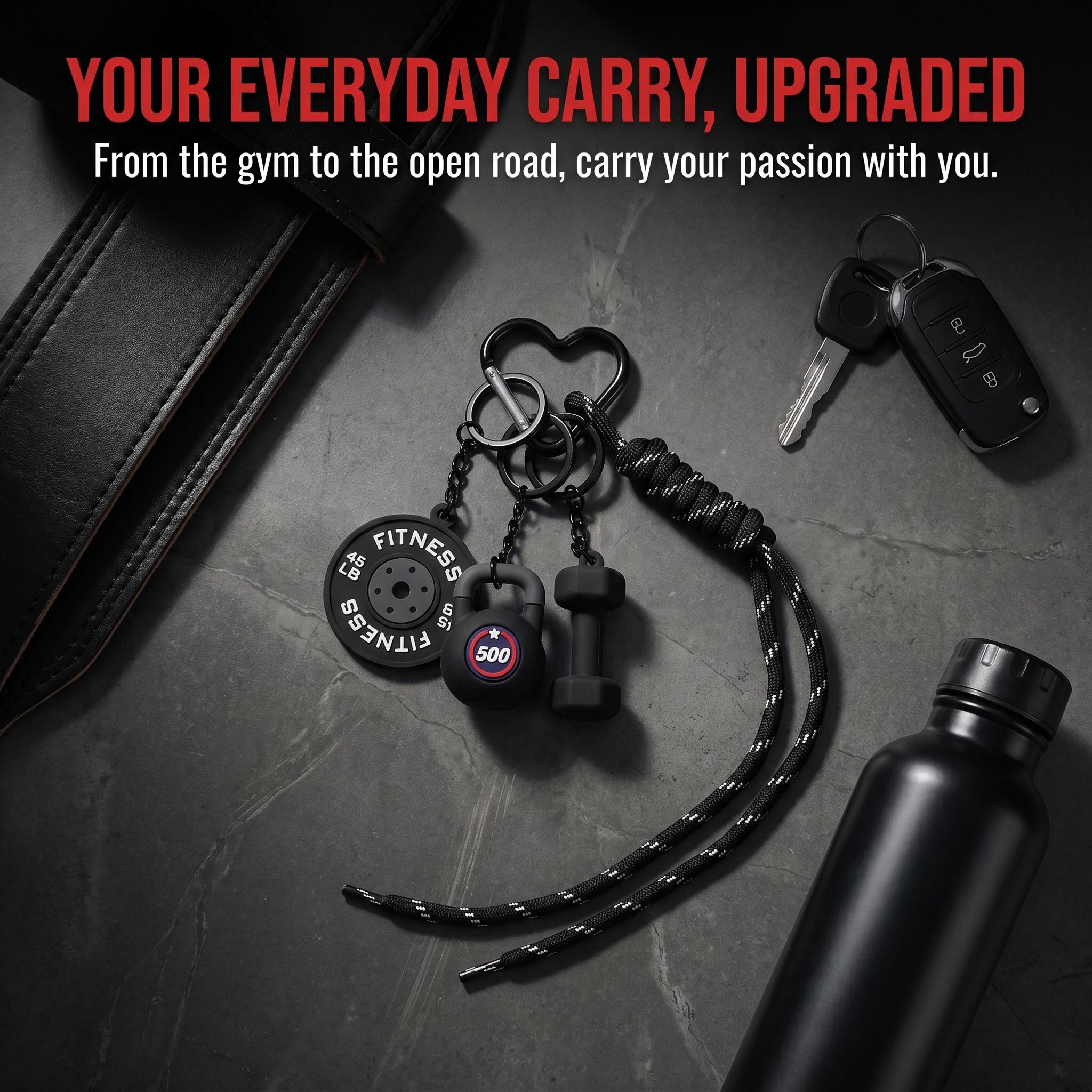 Unisex Workout Equipment Keychain - Gym Dumbbell Barbell Kettlebell Design, Heart Carabiner with Multiple Key Rings, Portable Wristlet, Fitness Accessory for Gym/Backpacks, Stylish Functional Gift for Enthusiasts-YY0, Weight Plate Pendants
