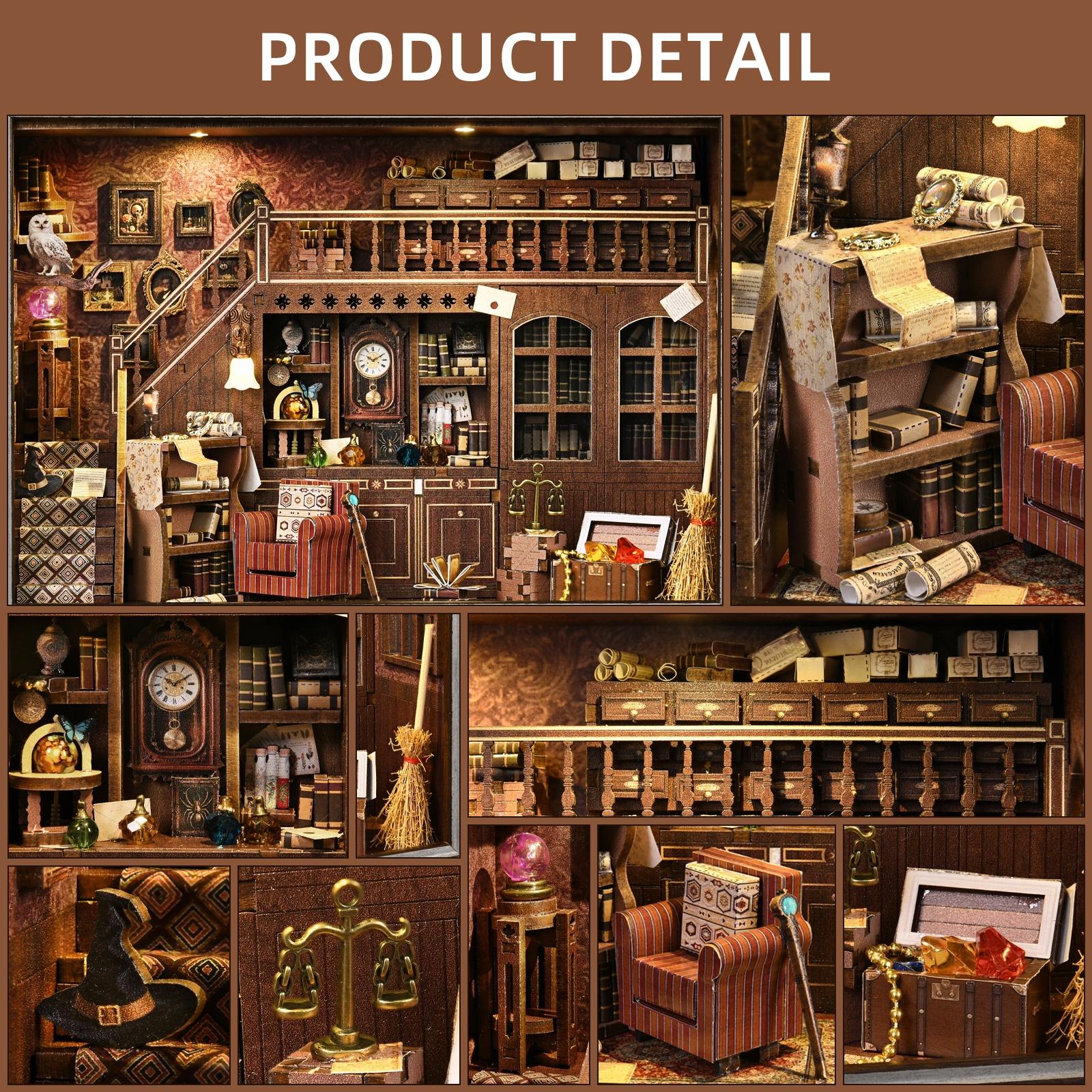 Book Nook Kit Secret Attic DIY 3D Wooden Puzzle, Bookshelf Insert Dollhouse Model, Bookend Building, Home Decoration, Photo Frame