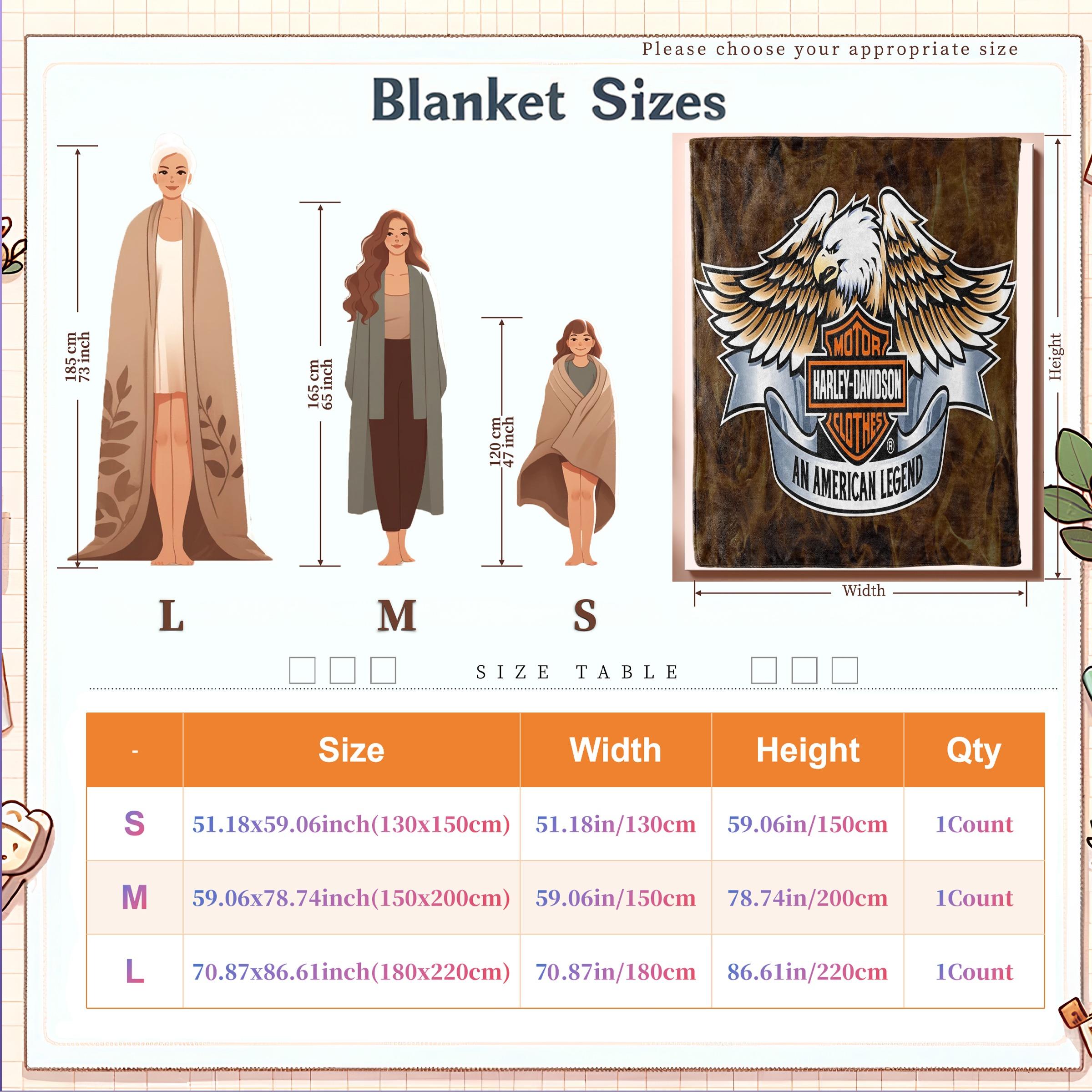 Comfortable Soft Flannel Blanket, Fire Eagle Print, Motorcycle Logo Theme, Multifunctional for Sofa Bed Car Room Office Camping