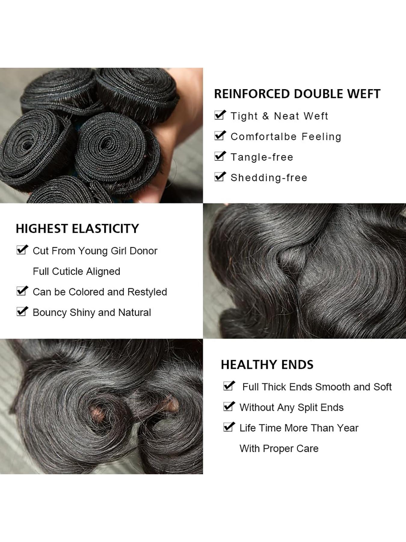 12A Human Hair Bundles Body Wave Bundles Human Hair 100% Unprocessed Brazilian Virgin Hair Body Wave 3 Bundles Deals Real Human Hair Extensions For  Women Natural Black